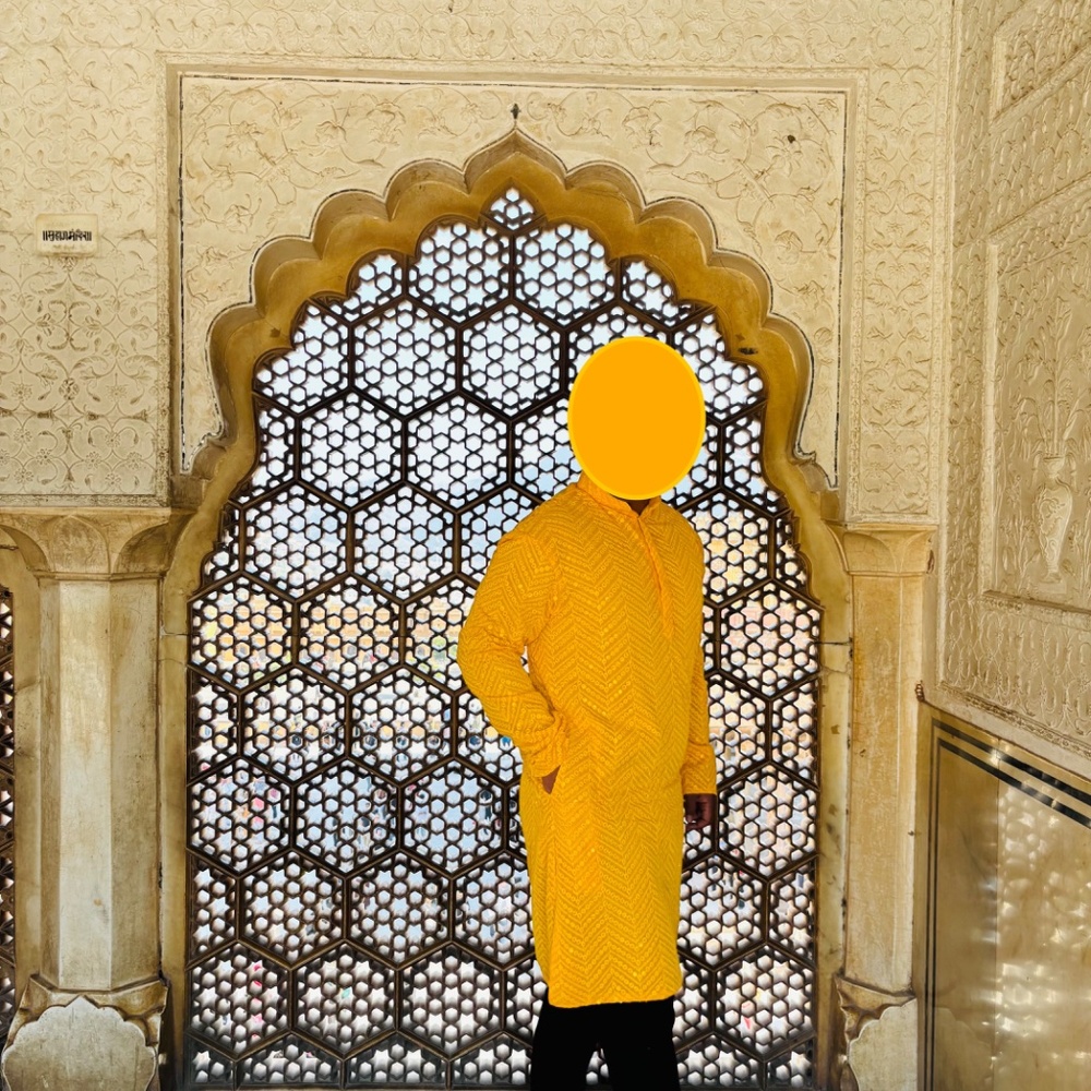 Vibrant Yellow Embroidered Handmade Luxury Kurta - Size 42 - Picture 4 of 15